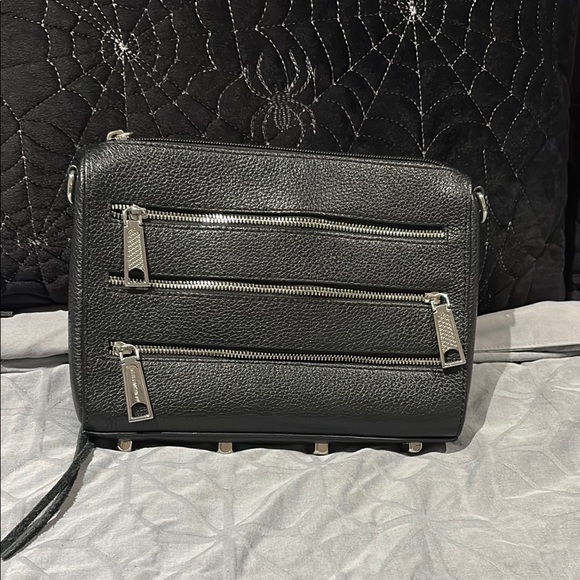 Black Leather Crossbody Bag with Silver Zippers - Rebecca Minkoff - Picture 2 of 5